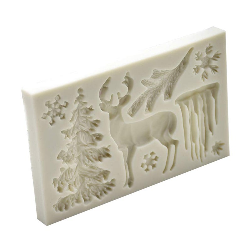 Tvoip 2PCS Christmas Theme Silicone Mold Elk Snowflake Tree Deer Fondant Dessert Ice Cube Candy Chocolate Mold - Image 2